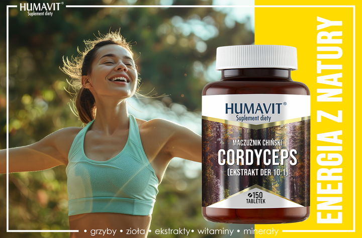 Suplement diety Humavit Cordyceps (Maczużnik Chiński) + Drożdże piwowarskie 150 tabletek (5903129301223) - obraz 4
