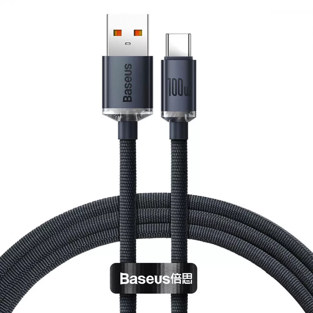 Кабель Baseus Crystal Shine Series Fast Charging Type-C 100W 1.2m чорний CAJY000401 - Фото 1 Кабель Baseus Crystal Shine Series Fast Charging Type-C 100W 1.2m чорний CAJY000401 - зображення 1