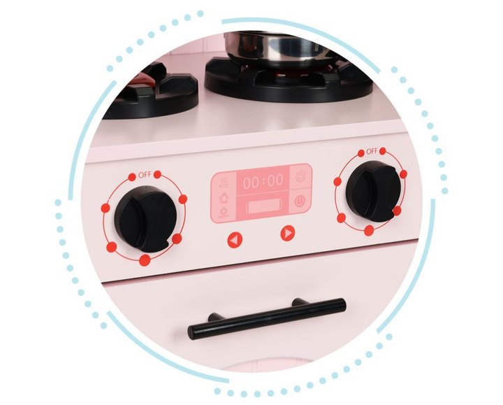 Дерев'яна дитяча кухня EcoToys з духовкою, конфорками, мікрохвильовою піччю та аксесуарами PLK563P Рожева (5905817000012) - зображення 8