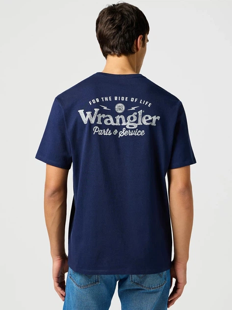 Футболка хлопковая длинная мужская Wrangler 112362367 L Темно-синяя с принтом (5401139211575) - изображение 2
