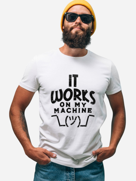 Акція на Футболка бавовняна довга чоловіча Ctrl It works on my machine CNTRLW10002 2XL Біла з принтом від Rozetka