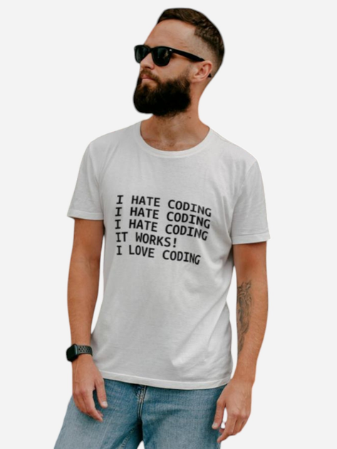 Футболка бавовняна довга чоловіча Ctrl I hate coding... CNTRLW10040 S Біла з принтом від Rozetka на платформі USKIDKA Акція на Футболка бавовняна довга чоловіча Ctrl I hate coding... CNTRLW10040 S Біла з принтом від Rozetka