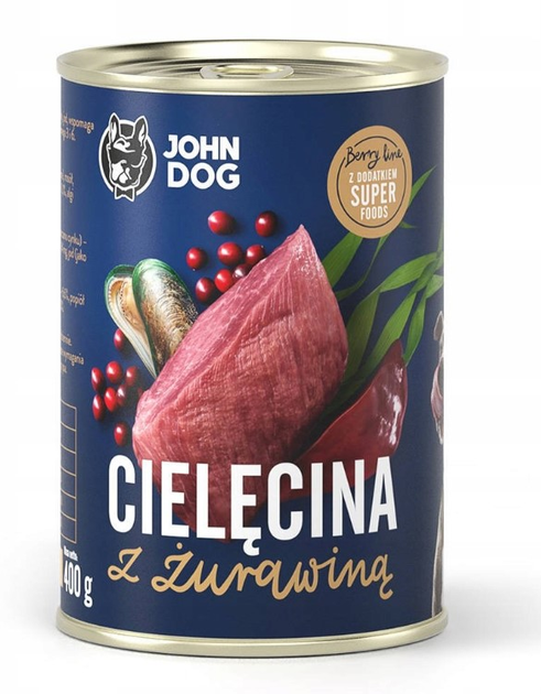Opakowanie mokrej karmy dla psów John Dog Adult z cielęciną i żórawiną 6 szt x 400 g (5903246845358) - obraz 2