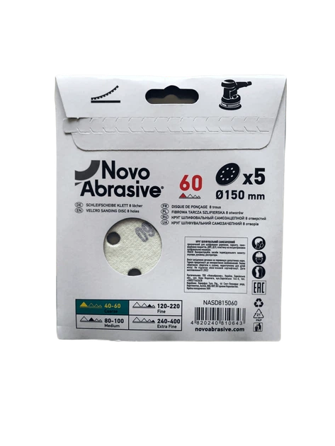 Круг шлифовальный самозацепной NovoAbrasive 150 мм Р60, 8 отверстий, 5 шт (NASD815060) - изображение 2