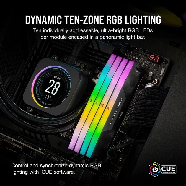 Память для настольных компьютеров Corsair 32 GB (2x16GB) DDR5 6400 MHz Vengeance RGB (CMH32GX5M2B6400C36) - изображение 2