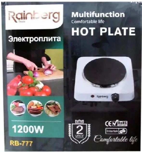 Плита електрична настільна дискова на 1 конфорку 1200W Rainberg RB-777 Білий - Фото 10 Плита електрична настільна дискова на 1 конфорку 1200W Rainberg RB-777 Білий - зображення 10
