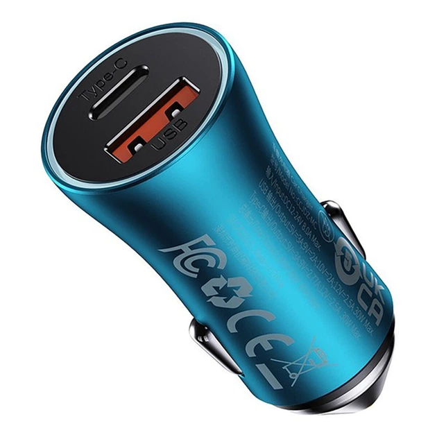Автомобільний зарядний пристрій 60W Baseus Golden Contactor Fast Charger Max Dual USB-A + Type-C швидка зарядка QC/PD Car Charger (CGJM000103) Blue - Фото 2 Автомобільний зарядний пристрій 60W Baseus Golden Contactor Fast Charger Max Dual USB-A + Type-C швидка зарядка QC/PD Car Charger (CGJM000103) Blue - зображення 2