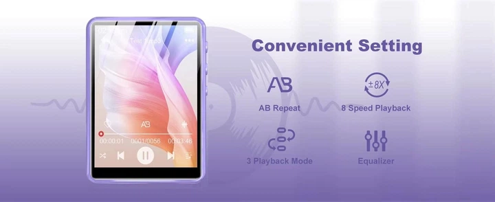 MP3 плеєр SWOFY M4 Black/Purple 64 ГБ Bluetooth 5.3 вбудований HD динамік, HiFi Sound Shuffle Single Loop FM-радіо + чохол, навушники - зображення 8