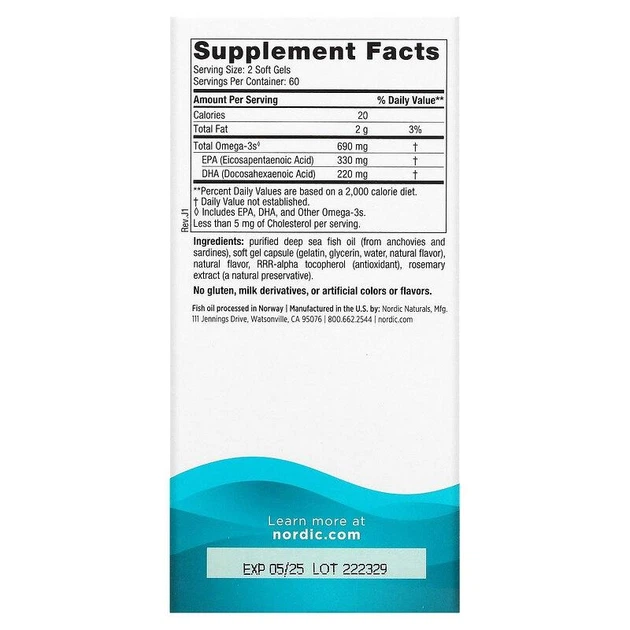 Омега риб'ячий жир Nordic Naturals Omega-3 690 мг 120 капсул Лимон в упаковці (ARE-573739) - зображення 3