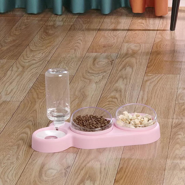 Кормушка 3в1 для животных со съемными мисочками Gatto миска для кошек и собак со встроенной поилкой, 500 мл, розовый (101329075) - изображение 2
