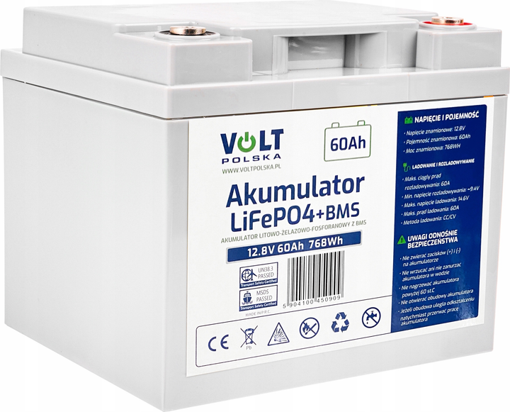 Akumulator Volt LiFePO4 12.8V 60Ah 60A BMS (6AKLI06012) - obraz 3