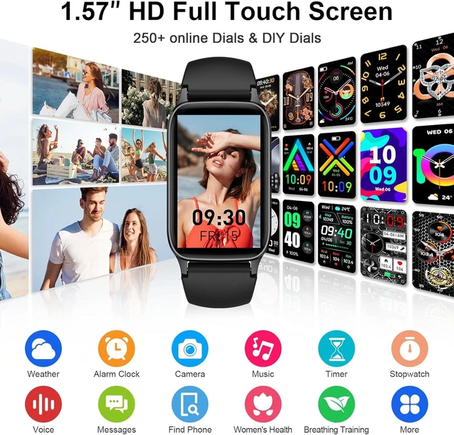Смарт-часы Soudorv p97 1.57-дюймовый SmartWatch для звонков, IP68, SpO2/монитор сна, 110 спортрежимов - изображение 7