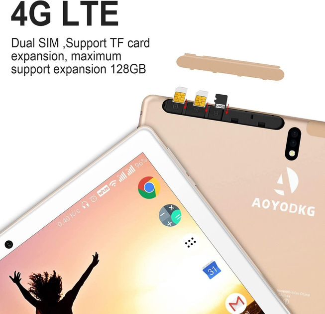 Планшет 10.1" Full HD AOYODKG A22 4/64Gb 4G 2-SIM 8 ядер Android 10 8000 mAh Золотистий Б/В - зображення 4