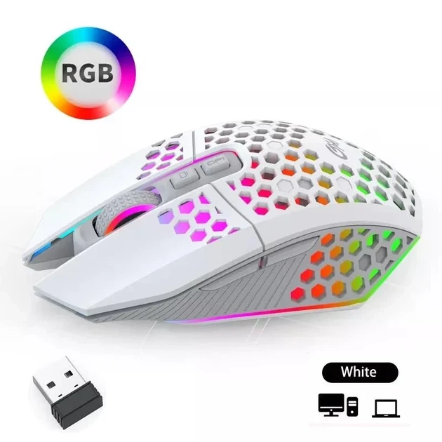 Ігрова мишка акумуляторна бездротова безшумна геймерська з RGB підсвіткою РГБ безпровідна для комп'ютера пк та ноутбука біла - Фото 5 Ігрова мишка акумуляторна бездротова безшумна геймерська з RGB підсвіткою РГБ безпровідна для комп'ютера пк та ноутбука біла - зображення 5