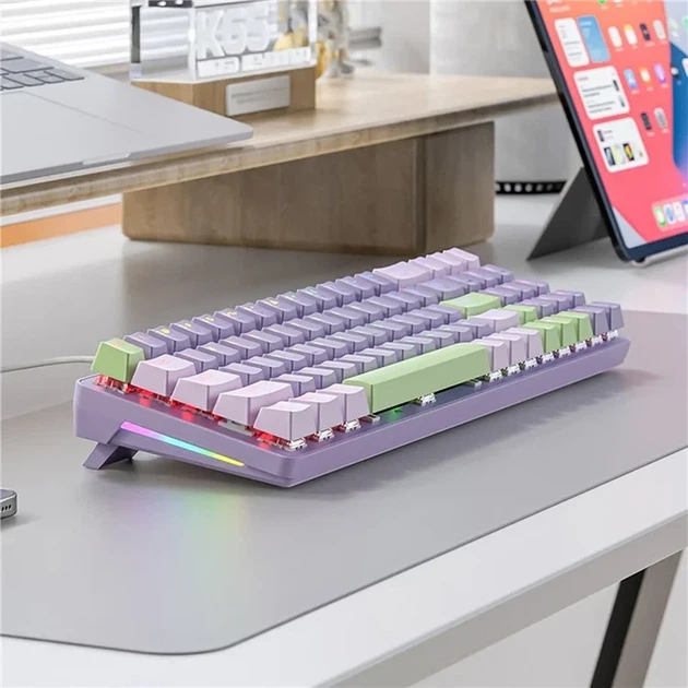 Ігрова механічна клавіатура на червоних свічах з RGB підсвіткою дротова ігрова клава PBT K65 Фіолетова - зображення 5