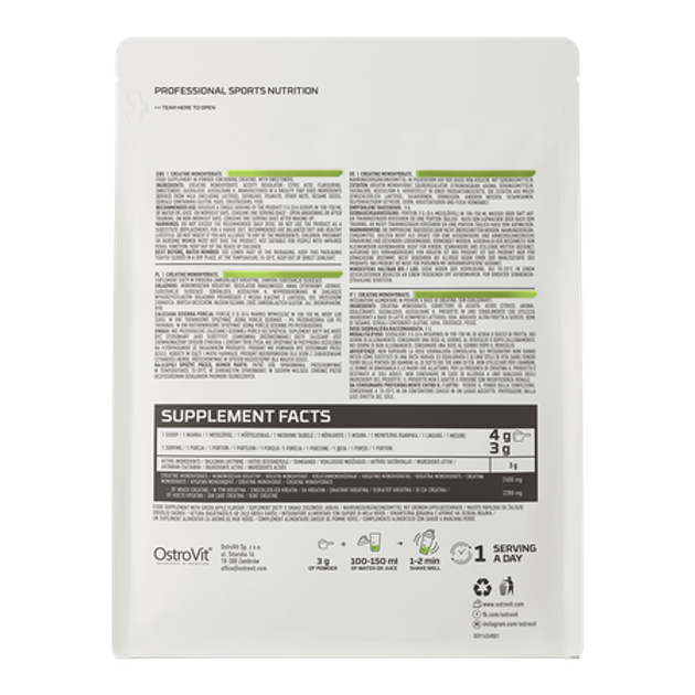 Креатин OstroVit Creatine Monohydrate 500 г Зелене яблуко (5902232617641) - зображення 2