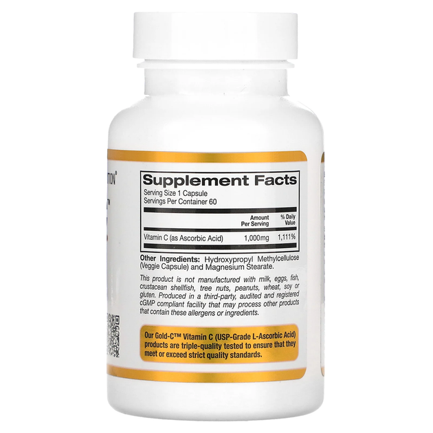 Витамин C 1000 мг Gold C California Gold Nutrition 60 капсул - изображение 2