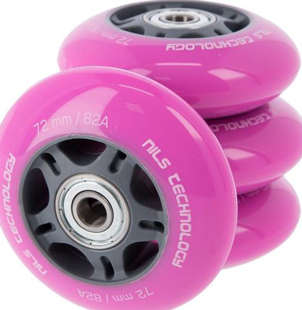 Zestaw Nils Extreme Kółka PU 72x24 82A Różowe 4 szt + Łożyska ABEC-7 8 szt (5907695535891) - obraz 1
