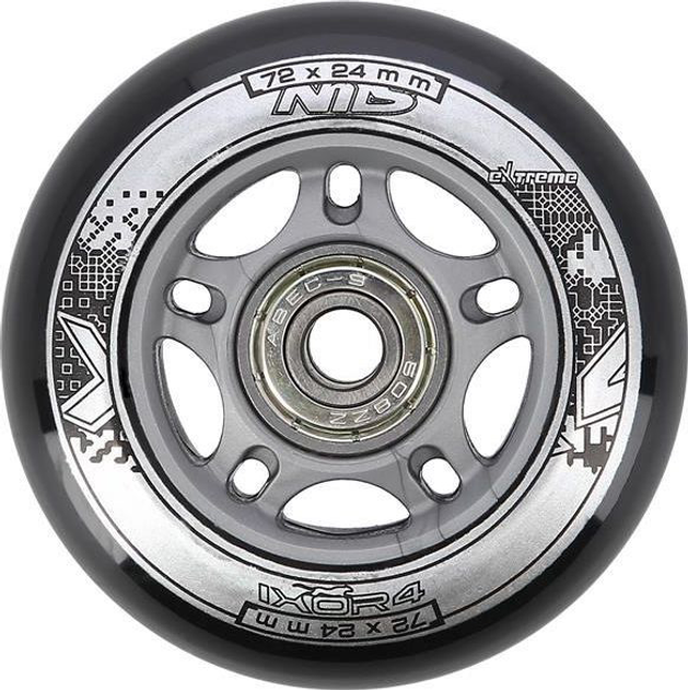 Набір Nils Extreme Колеса PU 72x24 82A Чорний 4 шт + Підшипники ABEC-9 8 шт (5907695557251) - зображення 3