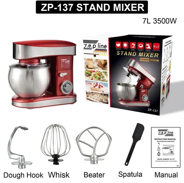 Миксер планетарный тестомес Zepline ZP-137 3500W 7л Красный – фото