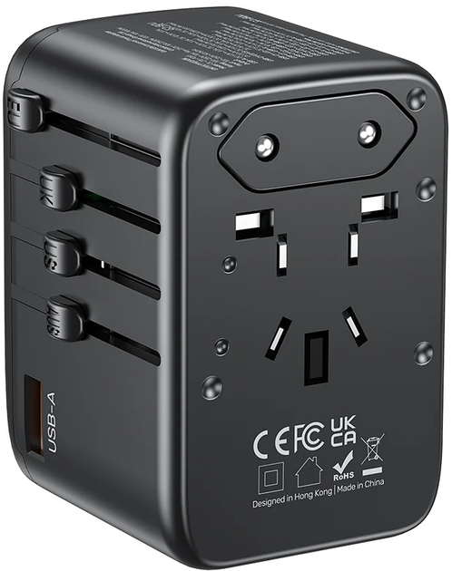 Ładowarka sieciowa Unitek Universal Travel Adapter GaN USB-A + 3xUSB-C 65 W Black (P1122ABK01) - obraz 4