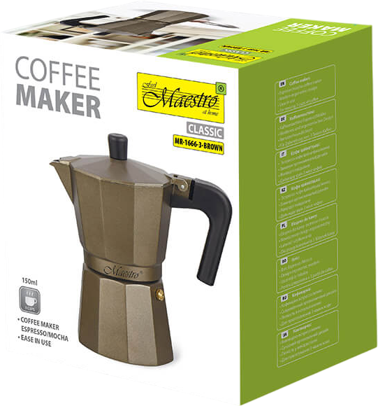 Гейзерная кофеварка Maestro Espresso Moka Алюминиевая Brown 150 мл (MR- 1666-3-BROWN) - Фото 4 Гейзерная кофеварка Maestro Espresso Moka Алюминиевая Brown 150 мл (MR- 1666-3-BROWN) - изображение 4