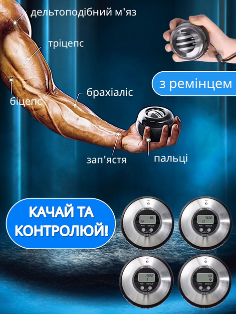 Эспандер гироскопический с счётчиком тренажёр для кистей пальцев рук черный павербол Art Planet гиробол - изображение 2