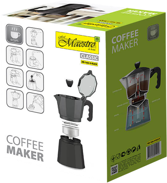 Гейзерная кофеварка Maestro Espresso Moka Алюминиевая Black 450 мл (MR-1666-9-Black) - изображение 6