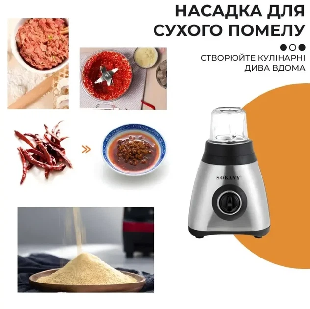 Блендер измельчитель с кофемолкой 450 Вт, SOKANY SK-148S Стационарный с чашей 1,5 л LF227 - Фото 8 Блендер измельчитель с кофемолкой 450 Вт, SOKANY SK-148S Стационарный с чашей 1,5 л LF227 - изображение 8