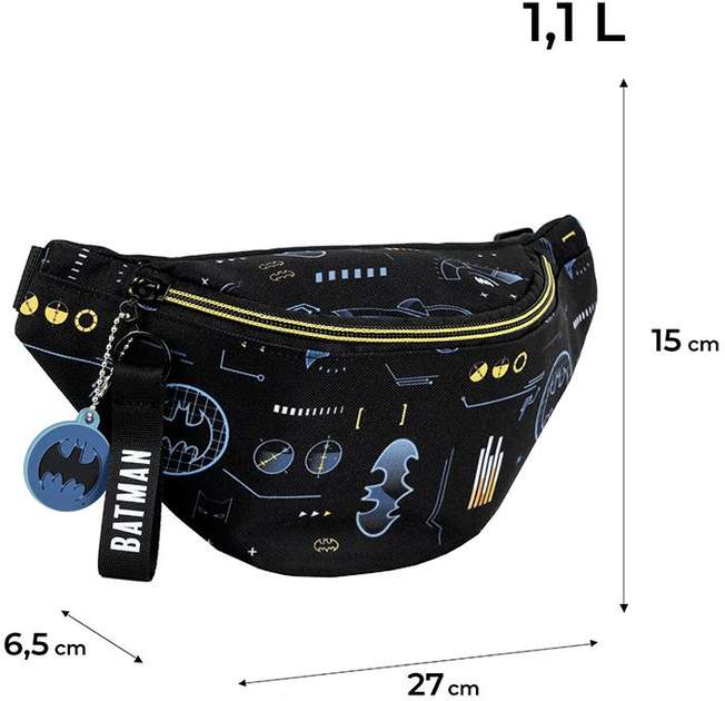 Сумка-бананка дитяча Kite Kids DC Batman 27x15x6.5 Чорна (DC25-2577) - зображення 2