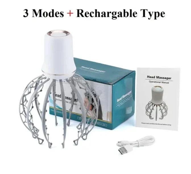 Ручной массажер для кожи головы Head Massager KK-002 в форме осьминога, 12 массажных когтей, от усталости, для расслабления - изображение 5