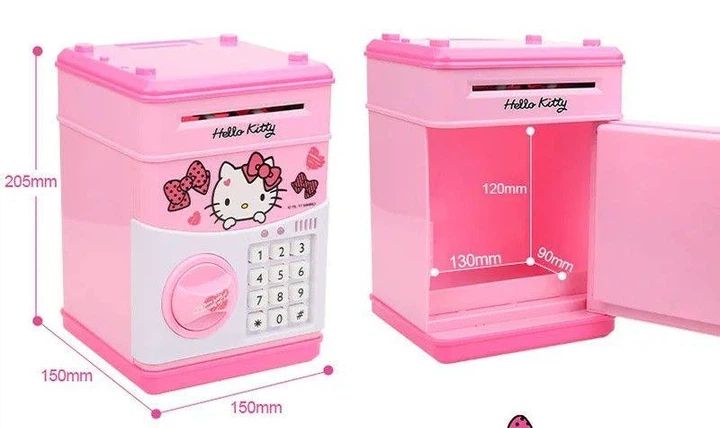 Детская электронная копилка сейф Hello Kitty с купюроприемником, электросейф для денег кодовым замком - изображение 4