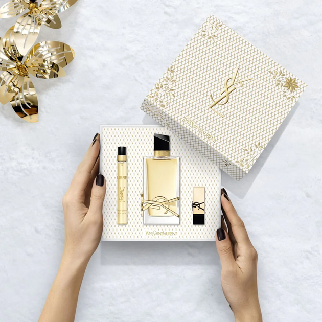 Zestaw damski Yves Saint Laurent Libre Woda perfumowana 90 ml + Miniaturka Woda perfumowana 10 ml + Pomadka do ust Rouge Pur Couture Nu Muse 1.3 g (3614274285031) - obraz 2