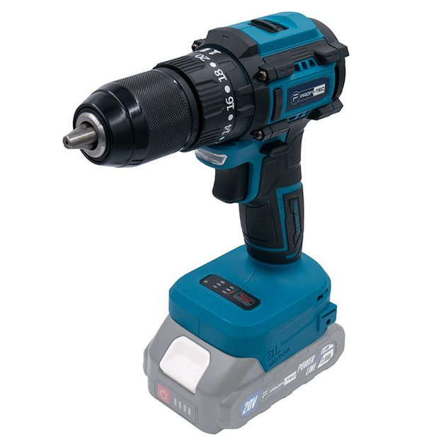 Мощный аккумуляторный шуруповерт PROFI-TEC PCD5220BL POWERLine: с АКБ 2шт-20V 2.0 Ah, 52 Нм, набор головок - изображение 2