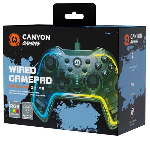 Геймпад Canyon GP-02 'Brighter', Blue/Yellow, для ПК / PS3 / Android / Nintendo Switch, 22 кнопки (12 програмованих), подвійна вібрація, RGB підсвічування, 2 м (CND-GP02) - зображення 2