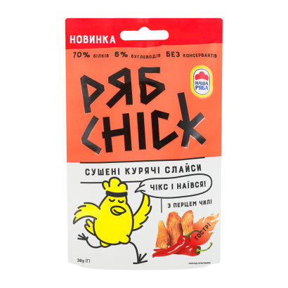 Слайси РябChick Курячі з Перцем Чилі Сушені 30g - Фото 1 Слайси РябChick Курячі з Перцем Чилі Сушені 30g - зображення 1