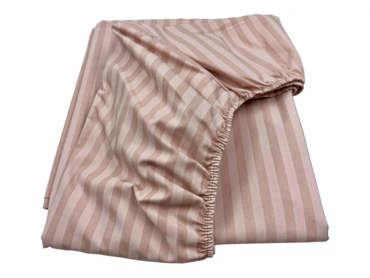 Простирадло на гумці "Stripes Beige" з бязі голд 160х200 см - зображення 5
