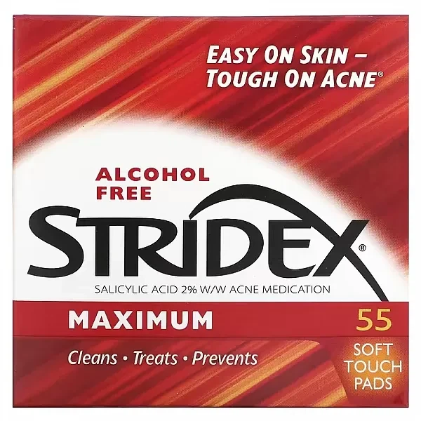 Подушечки Stridex Pads Maximum 55 Однокроковий засіб від вугрів з вітамінами без спирту 55 штук - зображення 3