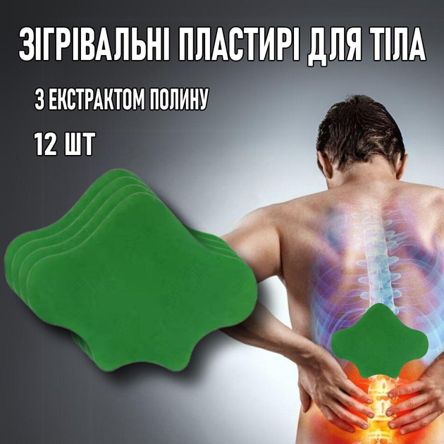 Клейкі зігрівальні / знеболювальні / розслаблювальні патчі - пластирі на поперек / поясницю / плечі / шию / коліна з рослинними екстрактами Hailicare зігріваючі тейпи для спини від болю з екстрактом полину, 12 шт, 13х10 см, зелений (104328976) - зображення 1