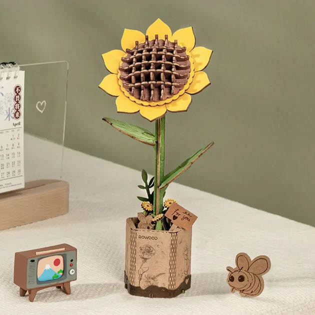 3D klocki Robotime Sunflower TW011 (6946785119220) - obraz 3