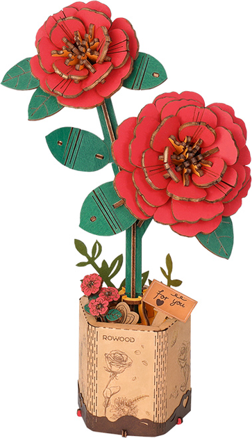 3D klocki Robotime Red Camellia TW031 (6946785119237) - obraz 3