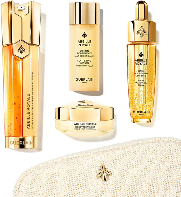 Набір для догляду за обличчям Guerlain Abeille Royale Денний крем 15 мл + Лосьйон 40 мл + Олія для обличчя 15 мл + Сироватка 50 мл + Косметичка (3346470620476) - зображення 2