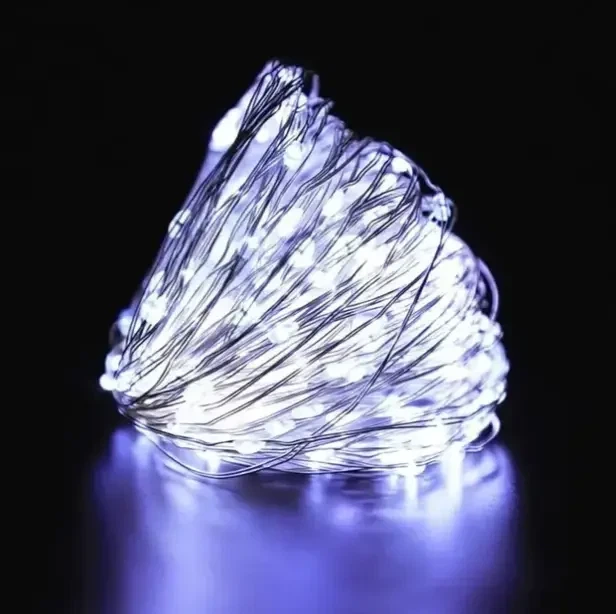 Гирлянда USB-цвет белый 100 Led 10m на медной проволоке работает от батареек Капля росы для нового года, для праздника, для ночного освещения, на день рождения - изображение 2
