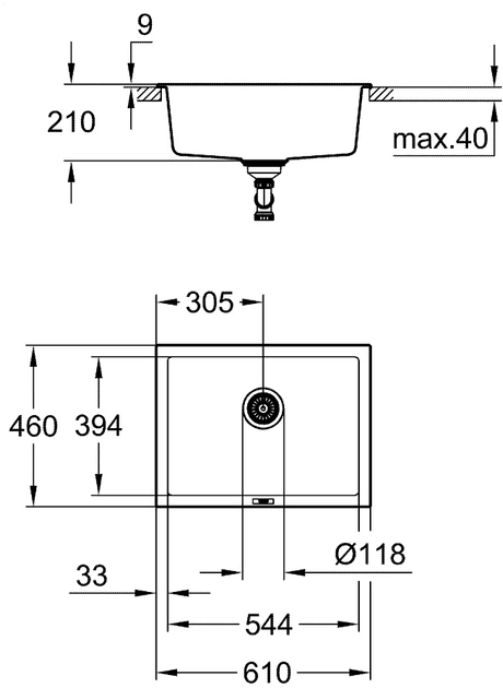 Кухонная мойка GROHE Sink K700U 610х460 31655AP0 Granite Black - изображение 7
