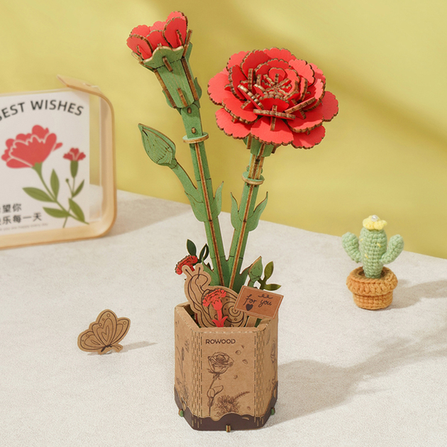 3D klocki Robotime Red Carnation TW052 (6946785121230) - obraz 3