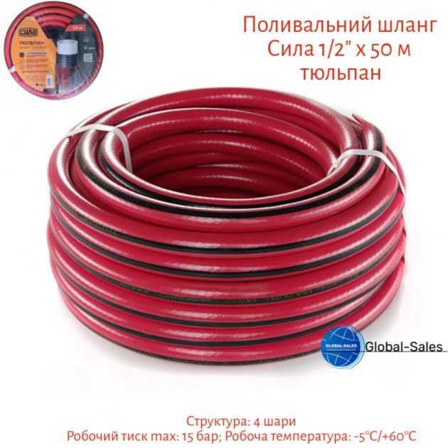 Шланг поливочный Сила 1/2" x 50м тюльпан (550680) - Фото 2 Шланг поливочный Сила 1/2" x 50м тюльпан (550680) - изображение 2
