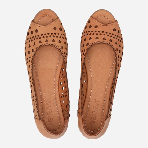 Baleriny damskie skórzane ażurowe z odkrytymi palcami Venezia A040LEBROBA118 37 (4UK) 24 cm Brązowe (5906140781708) - obraz 5