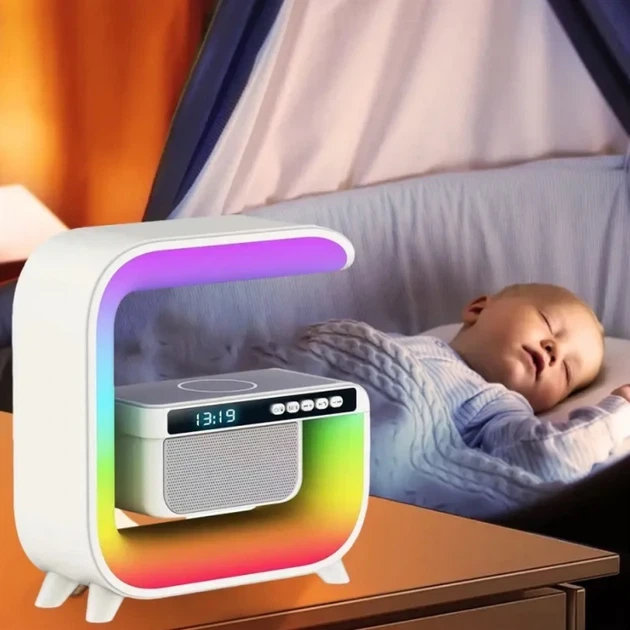 Ночник для детей аккумуляторный RGB G3 с беспроводной зарядкой 15W и Bluetooth колонкой 3W ночное освещение, детское освещение, лампа ночная - изображение 4