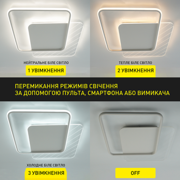 Керована світлодіодна люстра 10313 AMATO-60W-2S-APP-505*505*52-WHITE/CLEAR-220-IP20 - зображення 4