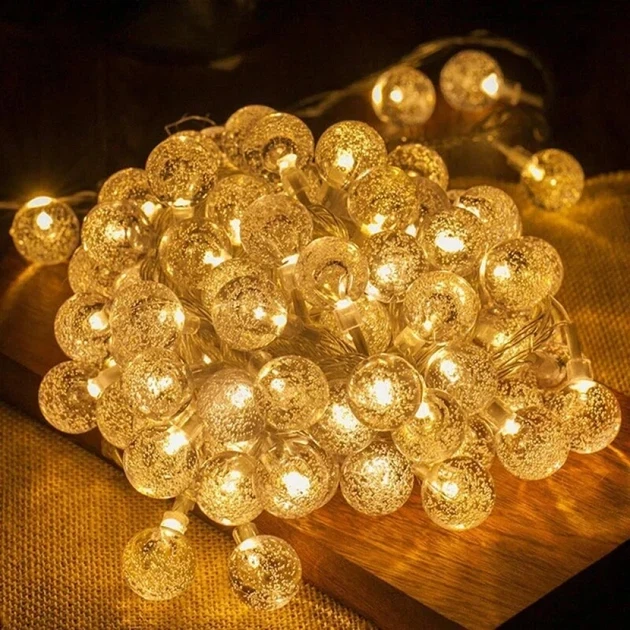 Гирлянда праздничная Светодиодная "Шарики прозрачные" 20 LED, 5м + переходник, 220V, IP44, Белый для нового года, для праздника, для ночного освещения, на день рождения - Фото 6 Гирлянда праздничная Светодиодная "Шарики прозрачные" 20 LED, 5м + переходник, 220V, IP44, Белый для нового года, для праздника, для ночного освещения, на день рождения - изображение 6